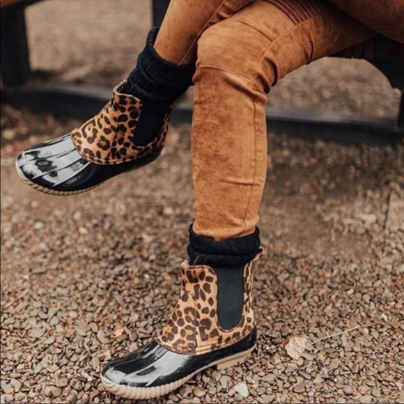 Shoes - Leopard Vegan Suede Rainboots